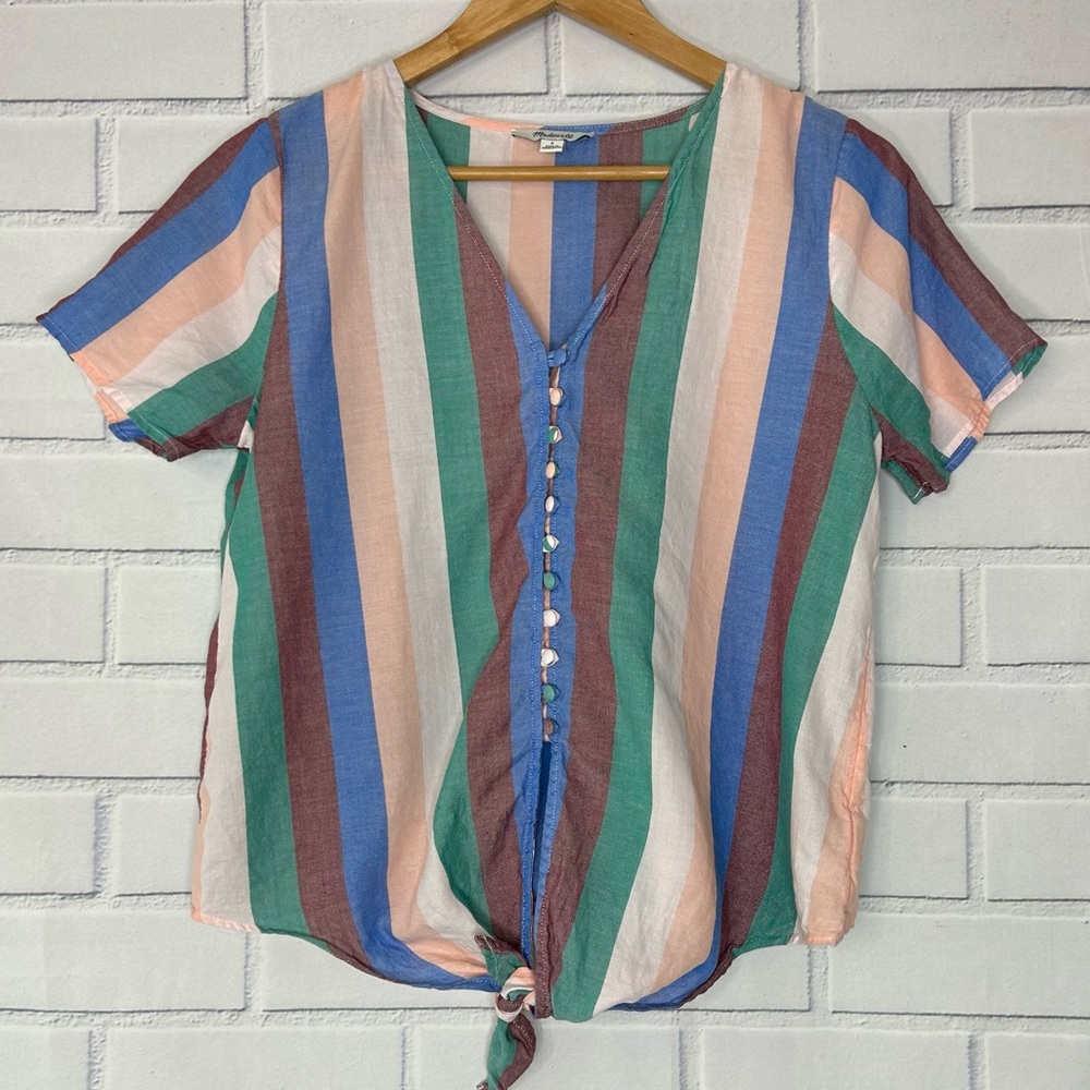 Madewell Novel Tie-Front Button Top in Flagstaff Stripe size small